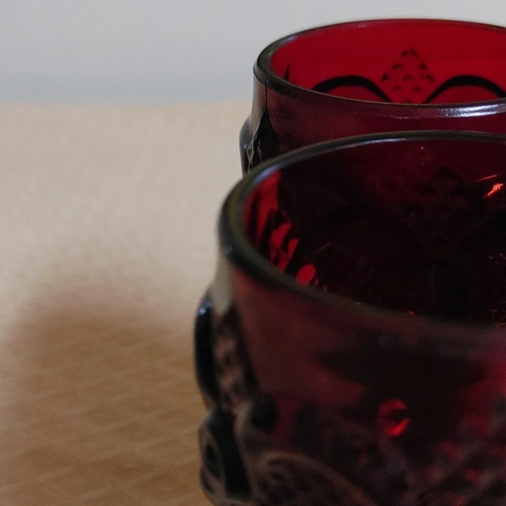 4 Vintage Avon Ruby Cape Cod 3 oz Wine Glasses Tea Light Candle Holder